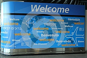 Welcome sign inside of Delta Airline Terminal 4 at JFK International Airport in New York