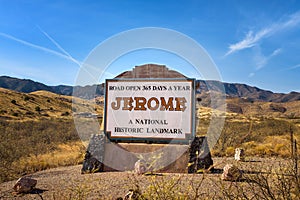 Welcome sign to the historic mountain town of Jerome, Arizona