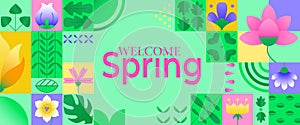 Welcome spring banner. Simple geometric shapes