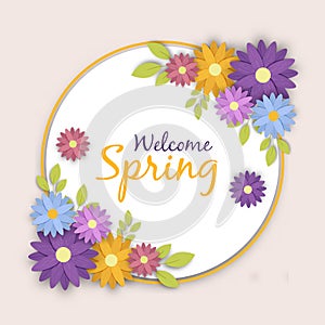 Welcome spring greeting card flower label