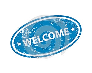 Welcome stamp vector texture. Rubber cliche imprint. Web or print design element for sign, sticker, label