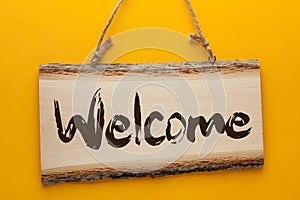 Welcome Text On Wooden Sign
