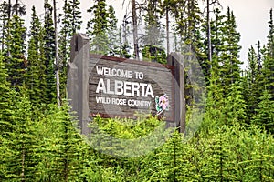 Welcome to Alberta, welcoming sign to the famous state of Canada photo