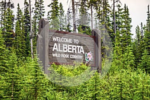 Welcome to Alberta, welcoming sign to the famous state of Canada