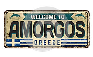 Welcome to Amorgos vintage rusty metal sign