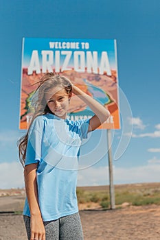 Welcome to Arizona road sign. Large welcome sign greets travels in Paje Canyon, Arizona, USA