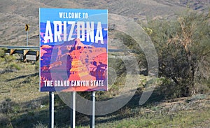 Welcome to Arizona Sign. At the boarder of Nevada. Bullhead, Mohave County, Arizona USA
