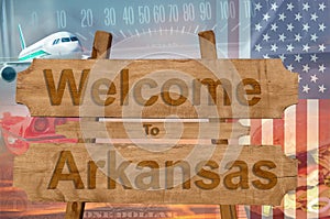 Welcome to Arkansas in USA sign in wood, travell theme