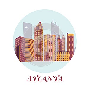 Welcome to Atlanta poster.View on city skyscrapers