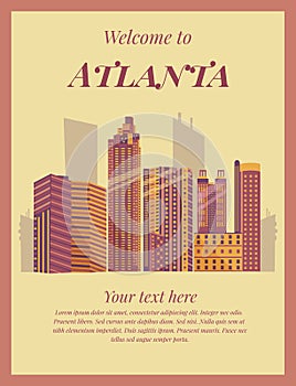 Welcome to Atlanta poster. Vintage card