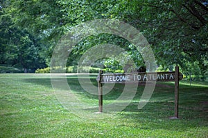 Welcome to Atlanta sign on the Olmsted Linear Park