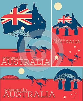 Welcome to Australia vintage poster set