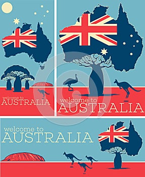 Welcome to Australia vintage poster set