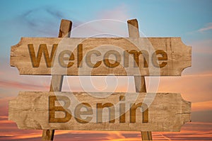 Welcome to Benin sing on wood background