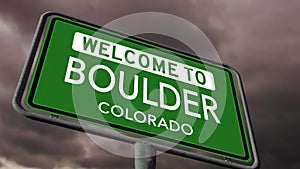 Welcome to Boulder Colorado, US City Road Sign With Dark Smoke in Background