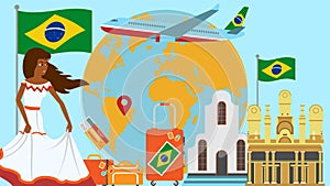 Welcome to Brazil postcard. Travel and journey concept of Latinos country vector illustration with national flag of Brazil