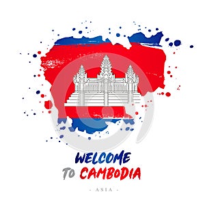 Welcome to Cambodia. Flag and map of the country