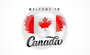 Welcome to Canada, typography design and waving flag
