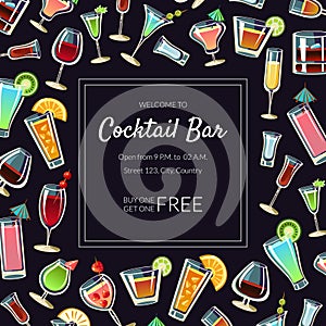 Welcome to Cocktail Bar Banner Template, Alcoholic Beverages, Restaurant, Cafe, Party Invitation, Card, Flyer Vector