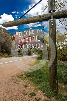 Welcome to Colorful Colorado State Road Sign near Utah/Colorado border going towards Norwood Colorado