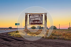 Welcome to colorful Colorado street sign along Interstate I-76