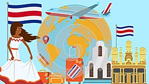 Welcome to Costa Rica postcard. Travel and journey concept of Latinos country vector illustration with national flag of Costa Rica