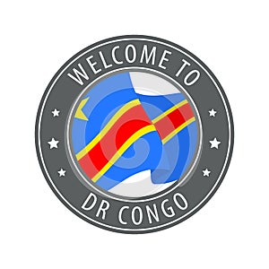 Welcome to Democratic Republic of the Congo. Gray stamp with a waving country flag.