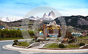 Welcome to El Chalten village sign. Fitz Roy