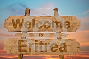 Welcome to Eritrea sing on wood background