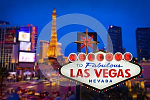 Welcome to fabulous Las vegas Nevada sign with blur strip road b