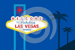 Welcome to fabulous Las Vegas sign icon at night. Classic retro symbol. Nevada sight showplace. Palm tree set. Template for