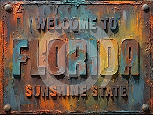 Welcome to Florida Rusted Street Sign