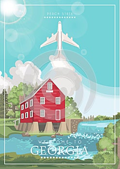 Welcome to Georgia USA poster. Peach state vector poster. Travel background in flat style.