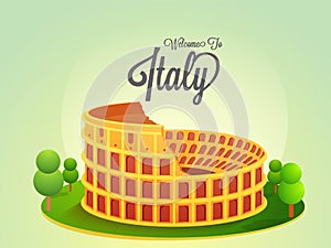 Welcome to Italy concept with illustration of Colosseum, Roam fa