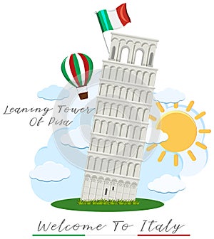 Welcome to italy with leaning tower of pisa