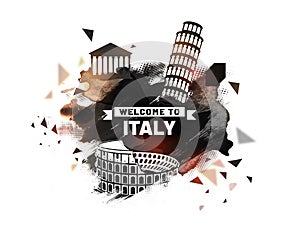 Welcome to Italy, poster, banner or flyer with Colosseum, Rome a