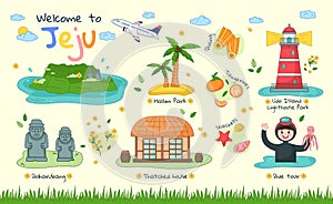 Welcome to Jeju. Set of Jeju tourist attractions such as hallim park, tourism diving