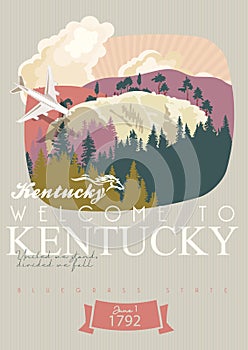 Welcome to Kentucky. Advertising vector card of travel to Kentucky, United States.