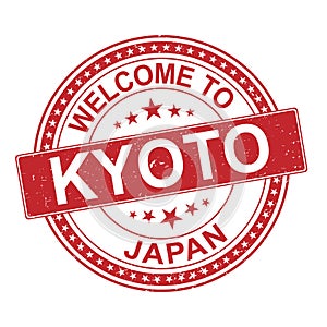 Welcome to Kyoto Japan Quality Original Stamp Design Vector Art Tourism Souvenir Round.