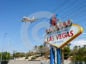 Welcome to Las Vegas Sign with Arriving Airplane