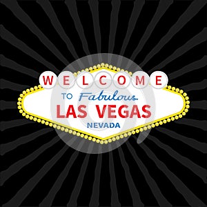Welcome to Las Vegas sign icon. Classic retro symbol. Nevada sight showplace. Flat design. Black starburst sunburst background. photo
