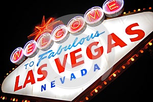 Welcome to Las Vegas sign in lights at night.