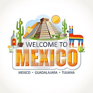 Mexico lettering sights symbols landmarks photo