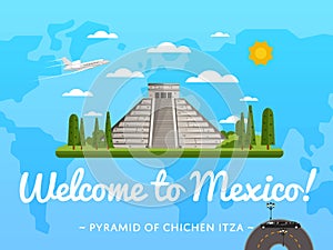 Welcome to Mexico poster with famous attraction
