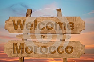 Welcome to Morocco sign on wood background
