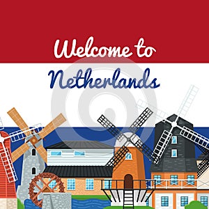 Welcome to Netherlands poster with windmills