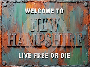 Welcome to New Hampshire rusted street sign