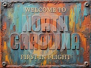 Welcome to North Carolina rusted street sign