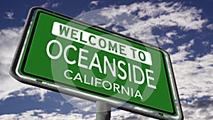 Welcome to Oceanside, California, US City Road Sign Close Up Realistic Animation