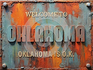 Welcome to Oklahoma rusted street sign